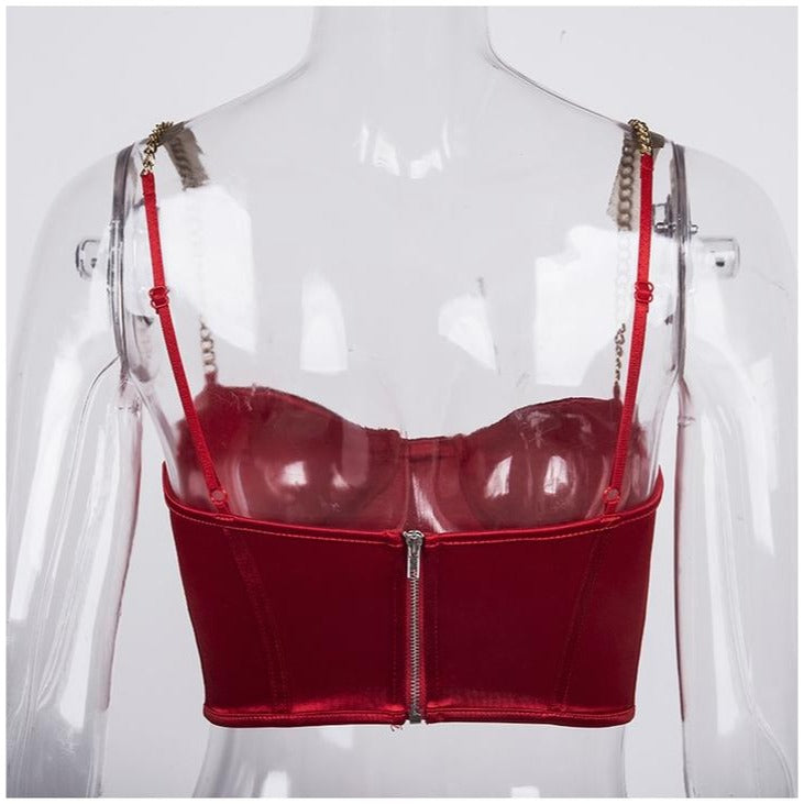 Sexy Padded Red Bustier With Gold Chain Strap