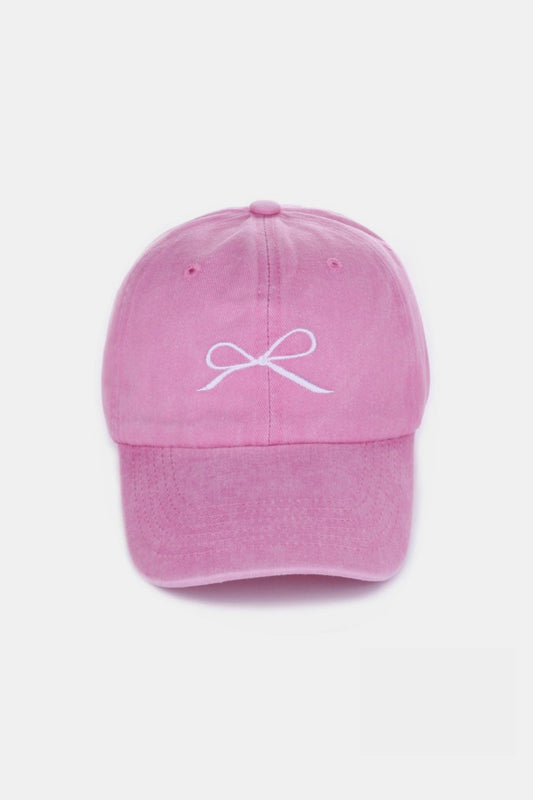 Bow Embroidered Washed Cotton Caps