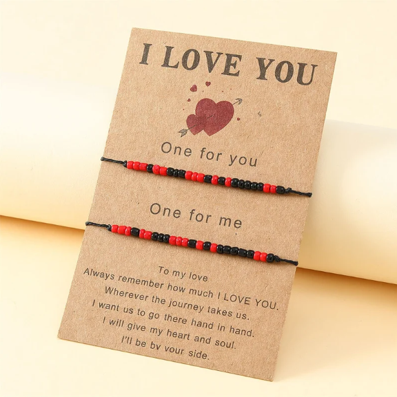 Black & Red Couple Beads Bracelets