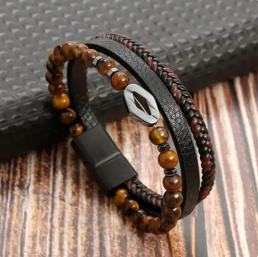 Pulsera clásica de cuero multicapa para hombre