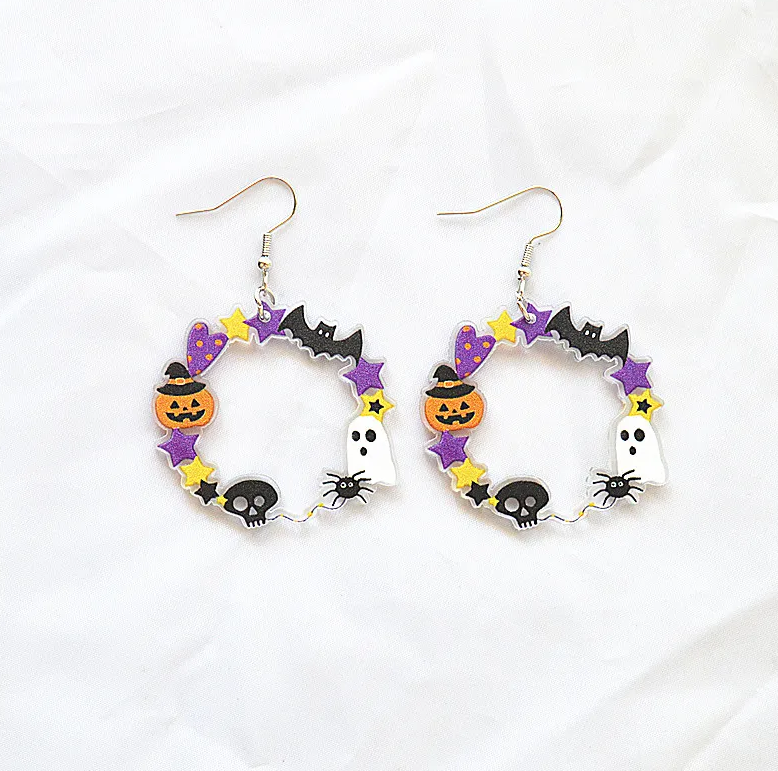 Acrylic Halloween Round Drop Earrings