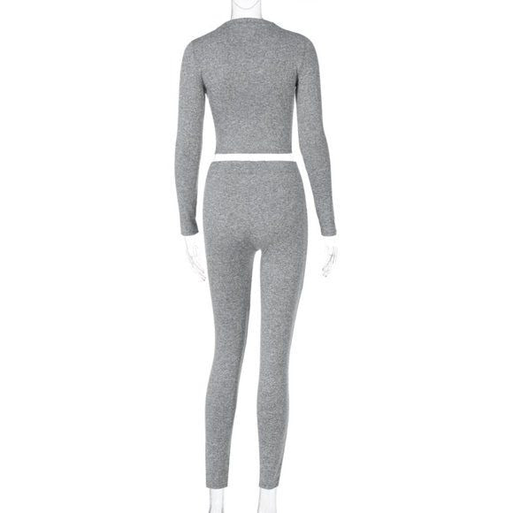 Soft Women 2 Piece Top and Long Pant Gray Set