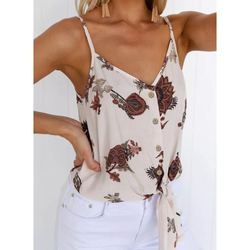 Floral Women Tank Top with Tie