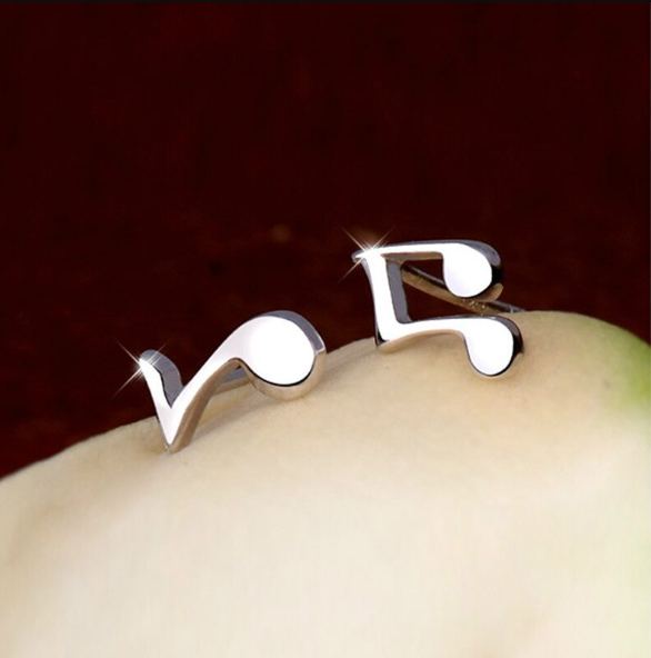 Small 925 Sterling Silver Music Note Stud Earrings