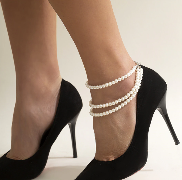 Multilayer Tassel Pearl Chain Anklets