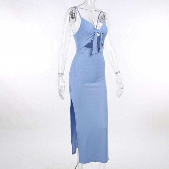 Blue Women Side Split Unique Maxi Dress