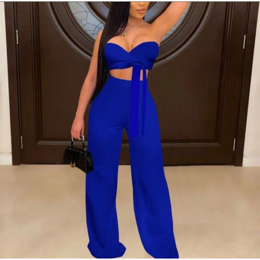 Royal Blue Women 2 Piece Long Pants Set