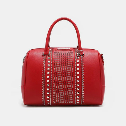 Red Studded Boston Bag