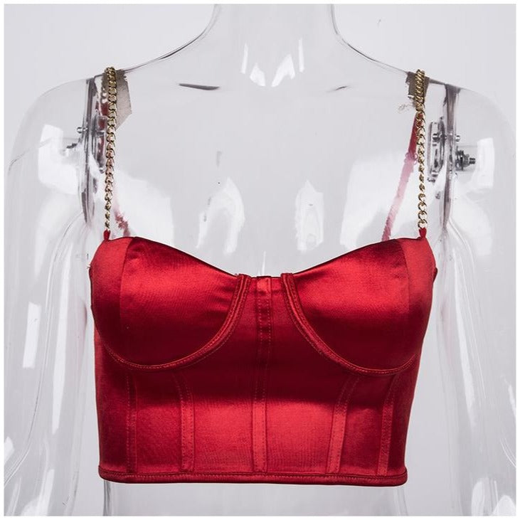 Sexy Padded Red Bustier With Gold Chain Strap