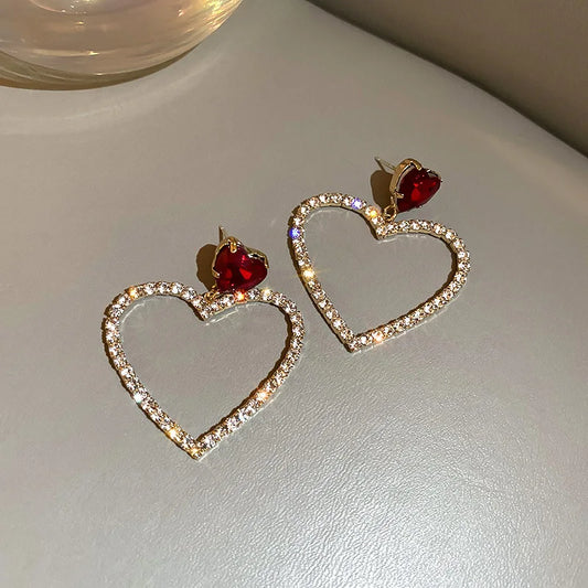 Rhinestone Hollow Heart Drop Earrings