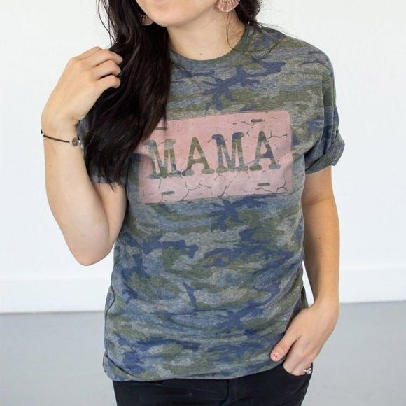 Women Green Graphic Camo Tee