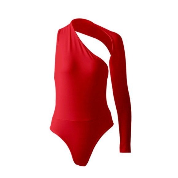 One Shoulder Women Irregular Bodysuit