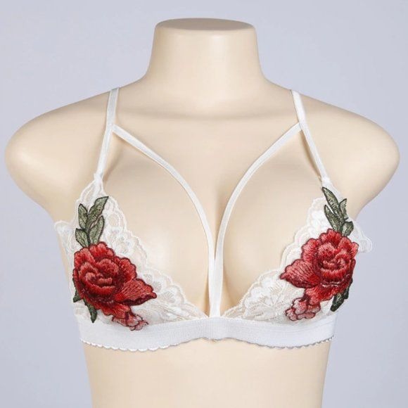 Rose Women Sexy Lace Wire Free Floral Bra