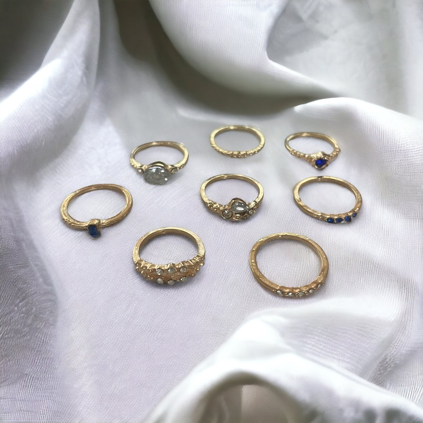 Vintage Gold Blue Ring Set