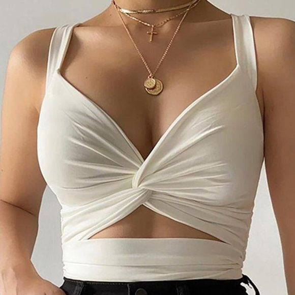 Cut-out Twist Knot V Neck Sleeveless Bodysuit