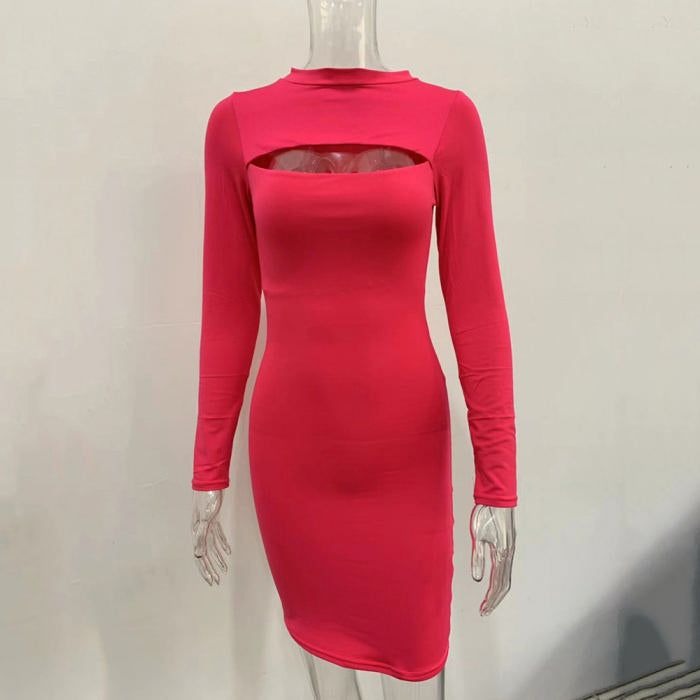 Solid Pink Cut Out Mini Dress