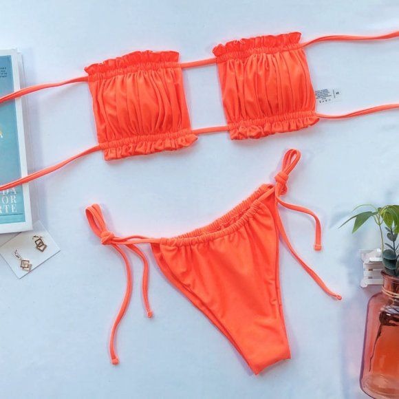 Women Set Shell Bikini Orange Swimwear