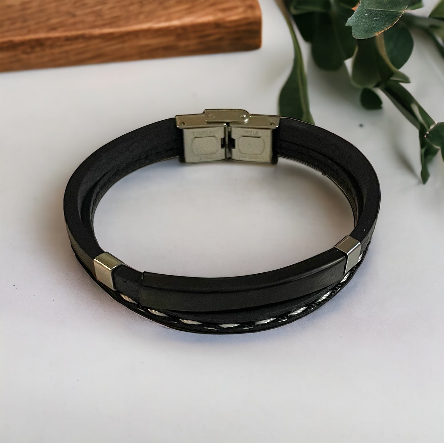 Leather Black Men Bracelet