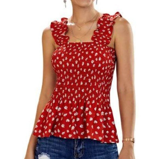 Floral Women Red Smock Tank