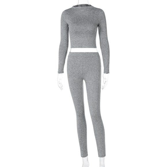 Soft Women 2 Piece Top and Long Pant Gray Set