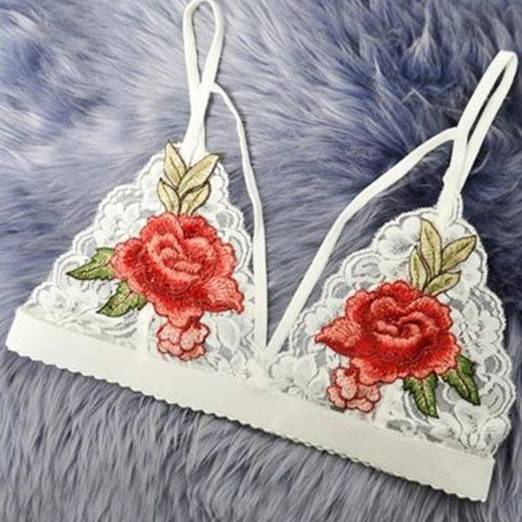 Rose Women Sexy Lace Wire Free Floral Bra