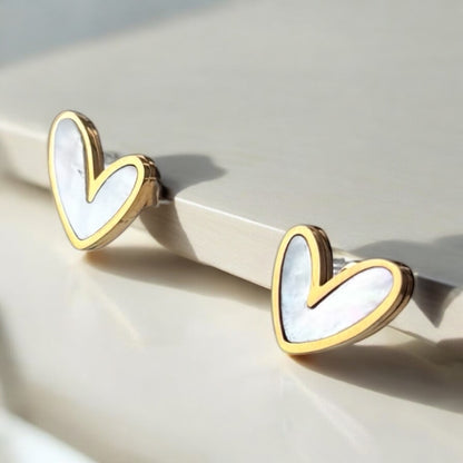 Small Heart Stud White Gold Earring