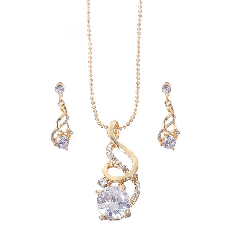 CZ Crystal Women Gold Jewelry Sets