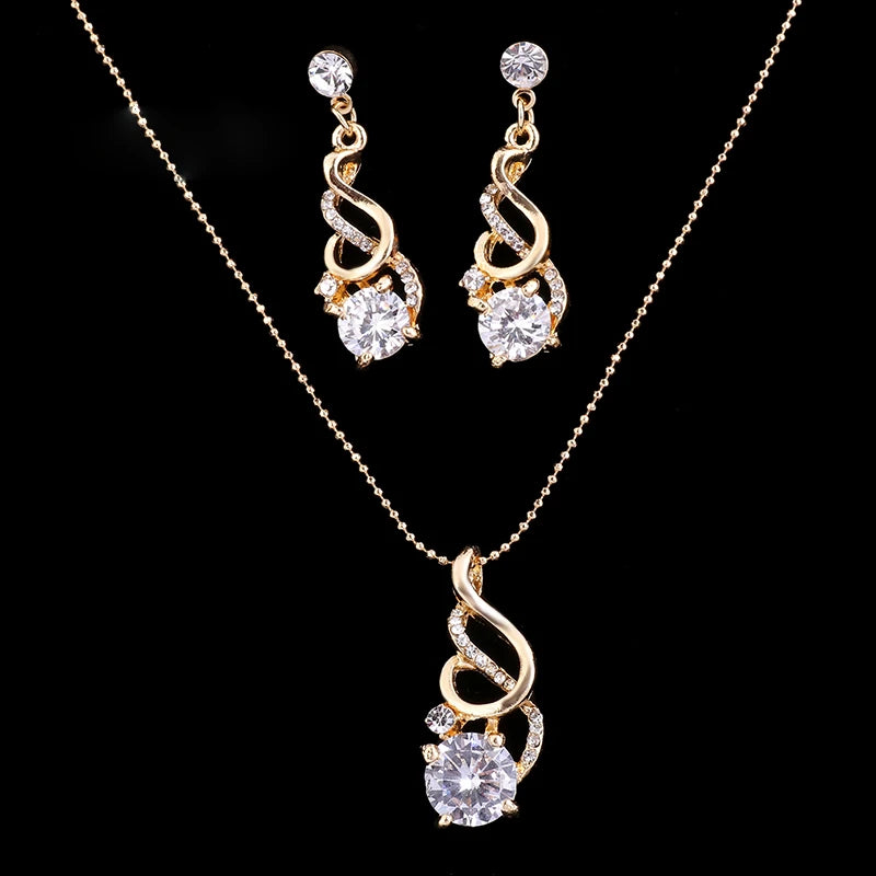 CZ Crystal Women Gold Jewelry Sets