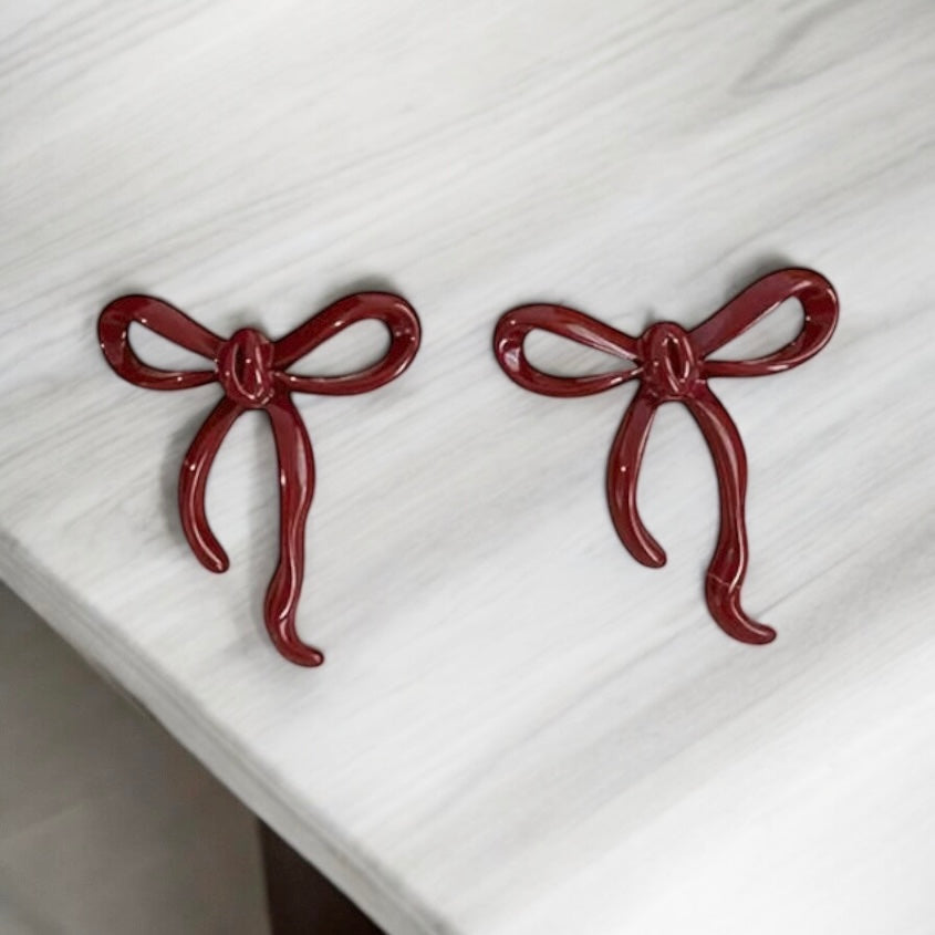 Burgundy Bowknot Stud Earrings