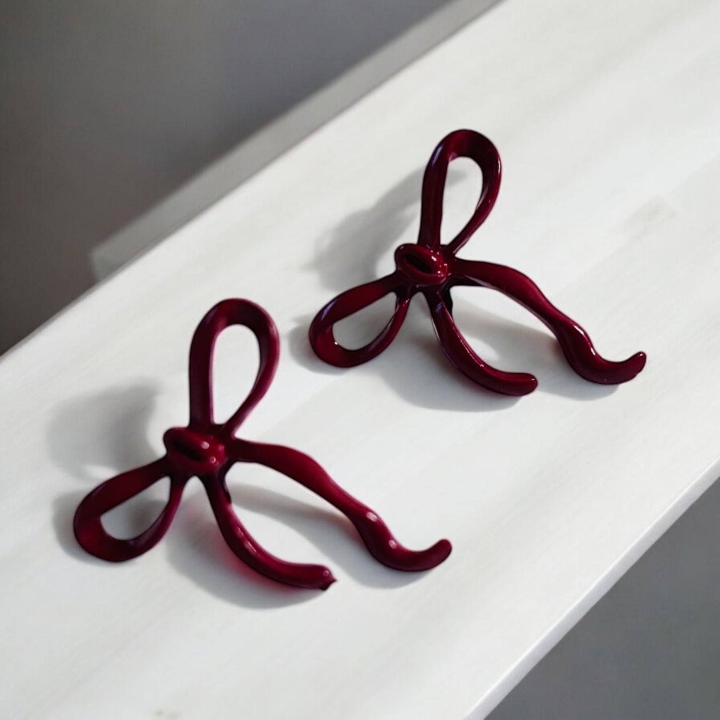 Burgundy Bowknot Stud Earrings