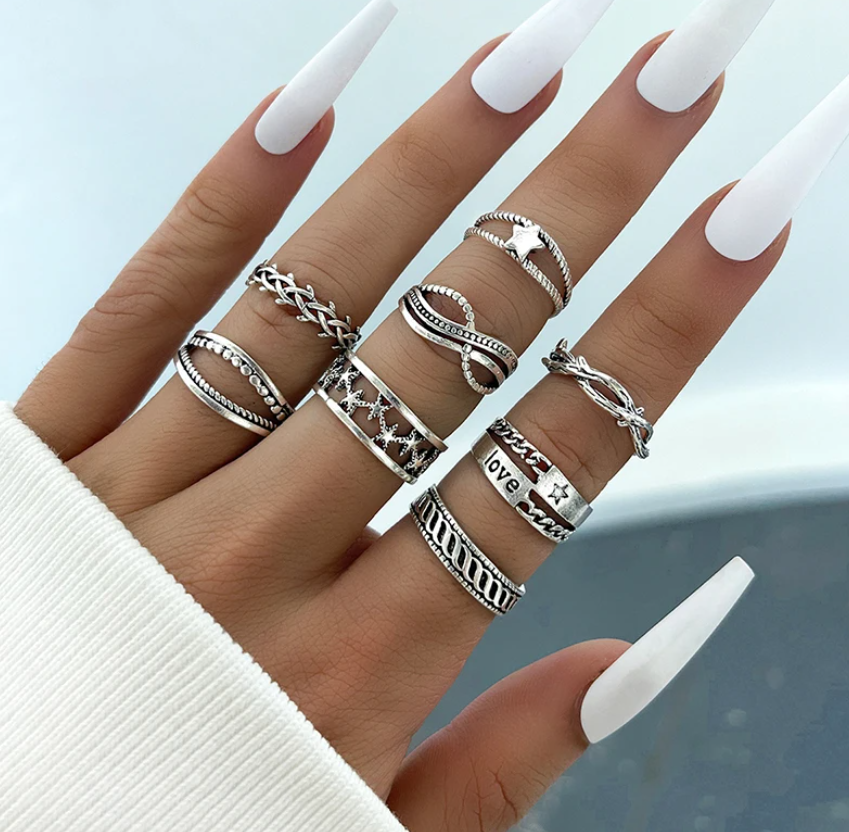 Vintage 8 piece Set Silver Ring