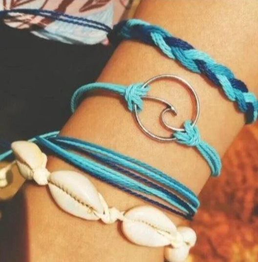 Conjunto de pulseras de cuerda de conchas multicapa estilo bohemio