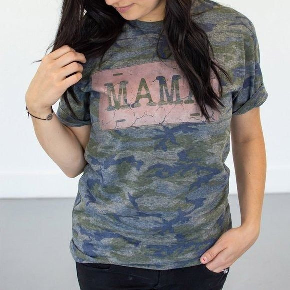 Women Green Graphic Camo Tee