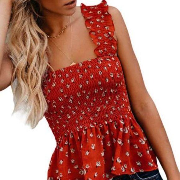 Floral Women Red Smock Tank