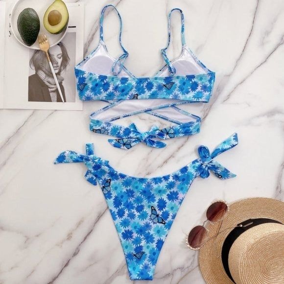 Women Blue Butterfly Bikini Set
