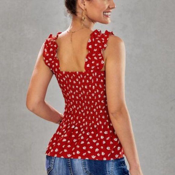 Floral Women Red Smock Tank