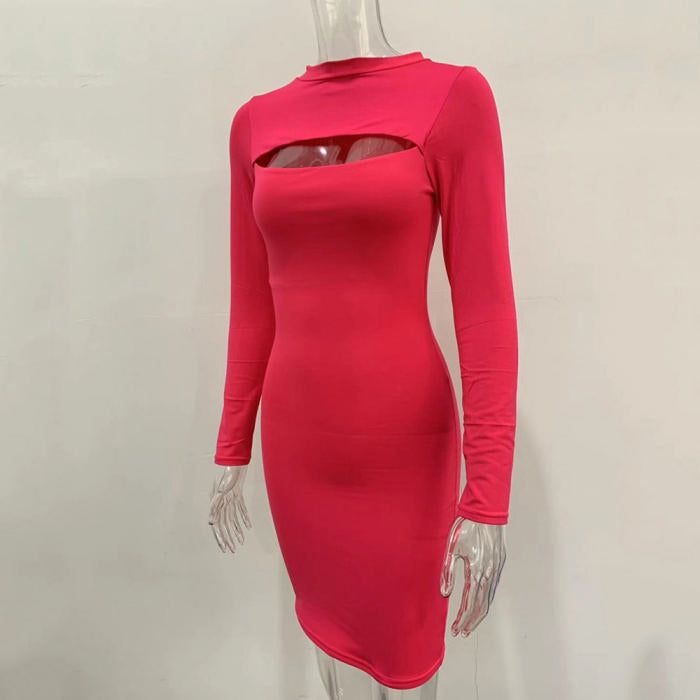 Solid Pink Cut Out Mini Dress