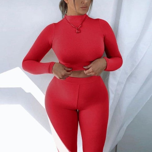 Soft Women 2 Piece Top and Long Pant Red Set