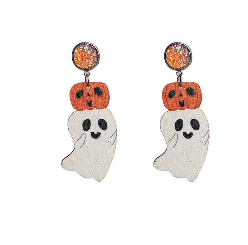 Pumpkin Ghost Wood Drop Earrings