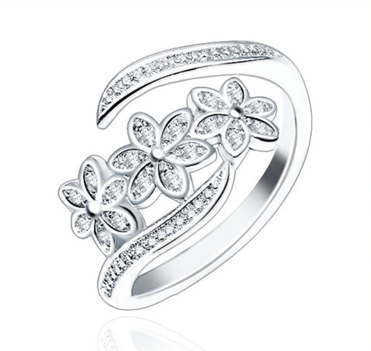 Adjustable 925 Sterling Silver Flower Ring