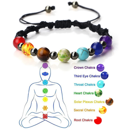 Pulsera trenzada de cuerda multicolor hecha a mano con cuentas de chakras