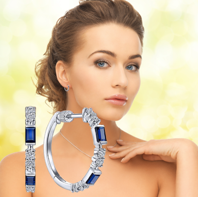 Royal Blue & Silver Round Elegant Earring