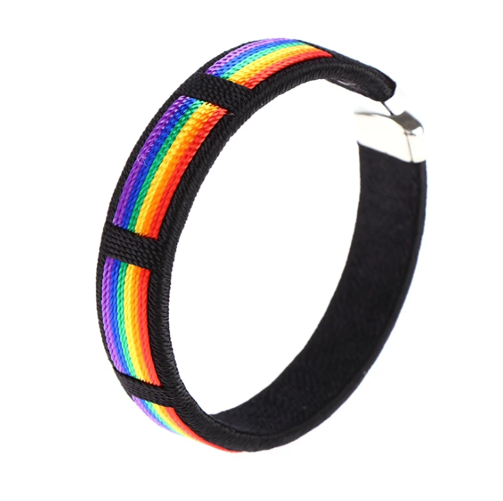 Rainbow String Bangle & Charms Open Cuff Bracelet