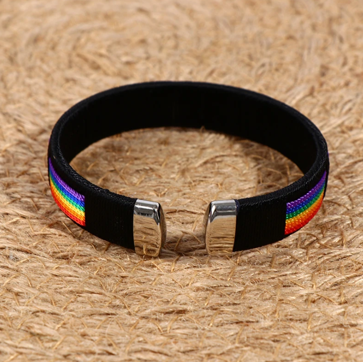 Rainbow String Bangle & Charms Open Cuff Bracelet