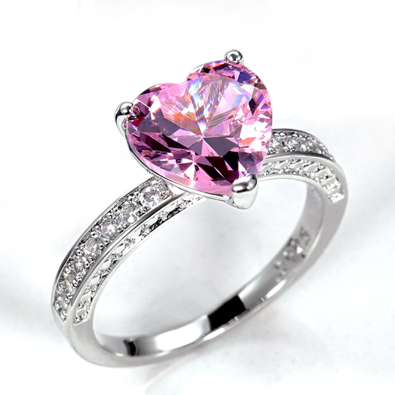 Anillo de compromiso de lujo con corazón rosa