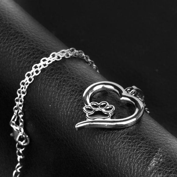 Paw and Heart Women Charm Necklace