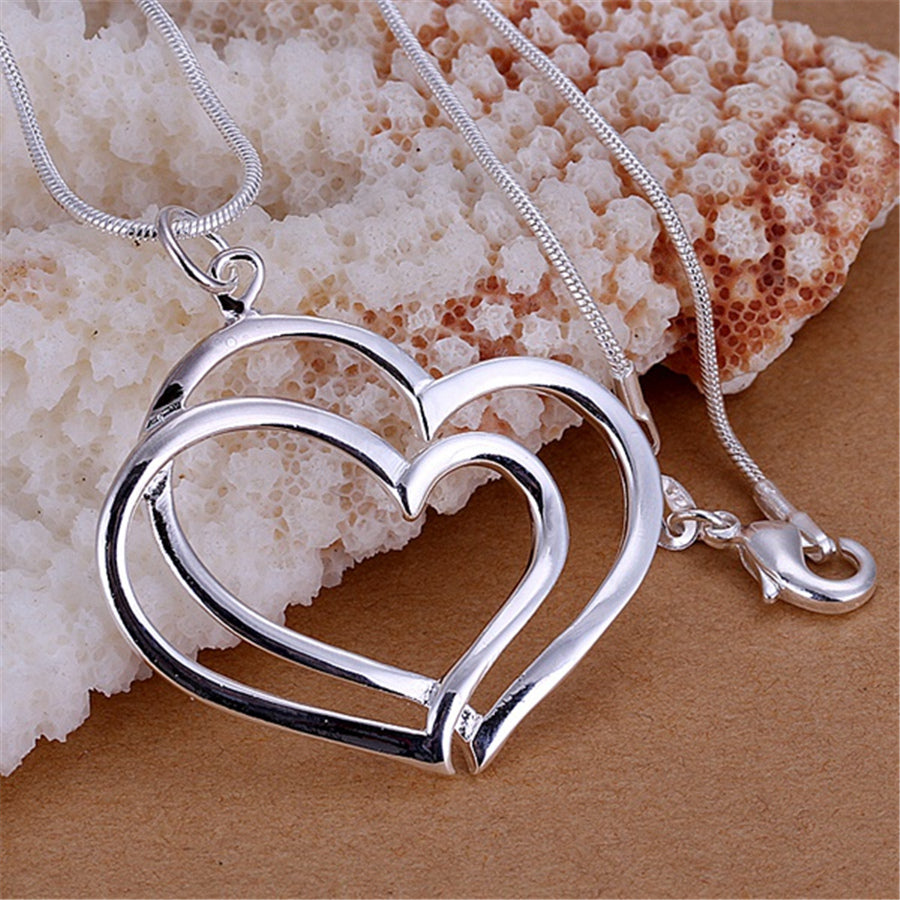 Conjunto de joyas de plata con doble corazón para mujer