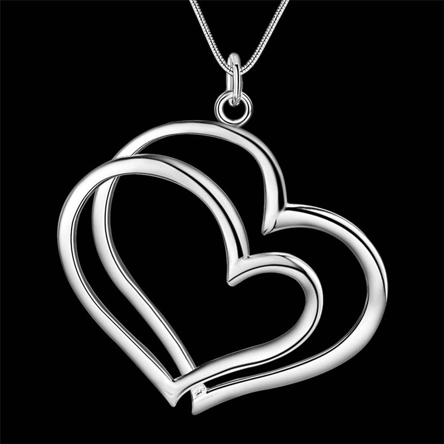 Conjunto de joyas de plata con doble corazón para mujer