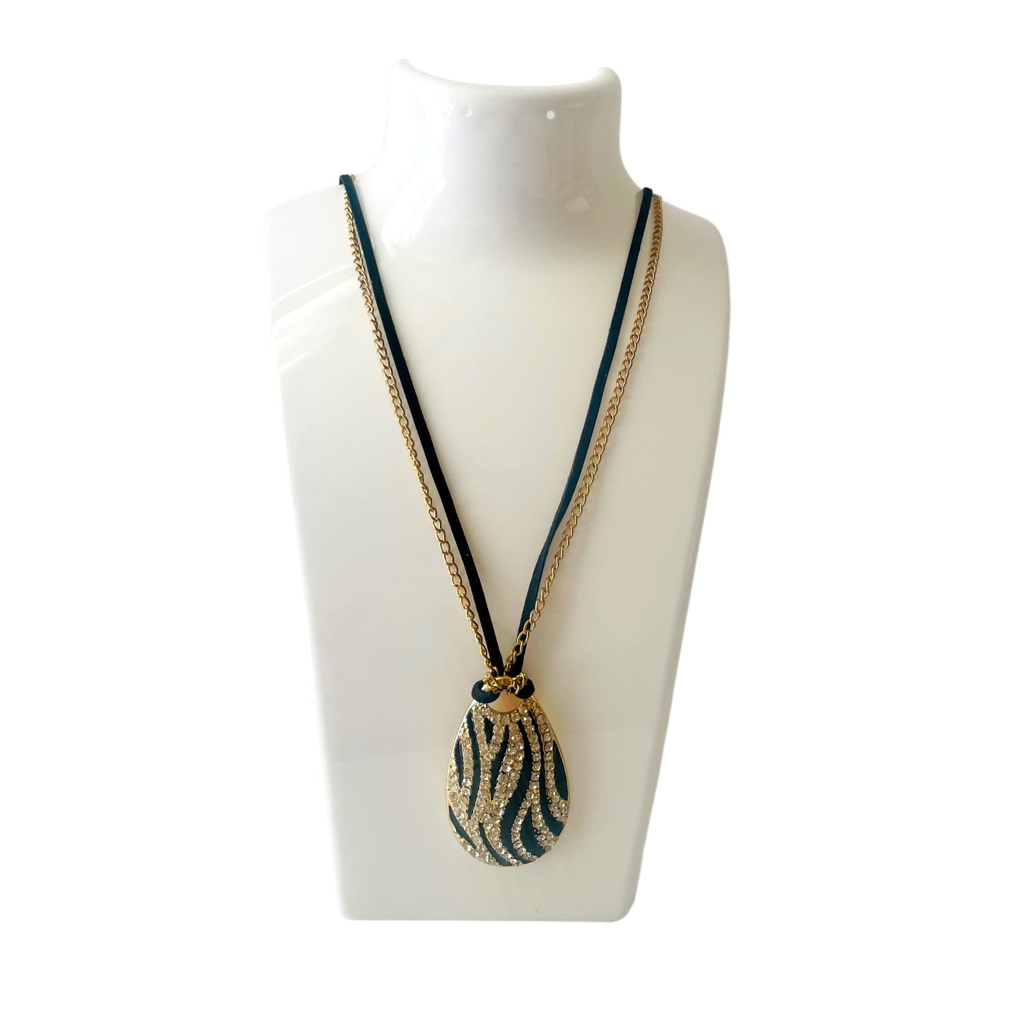 Black and Gold Women Long zebra Pattern Necklace