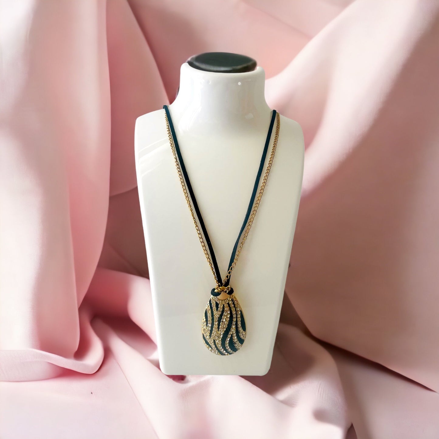 Black and Gold Women Long zebra Pattern Necklace